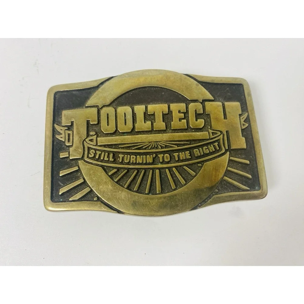 Tooltech‎ 1982 Solid Brass Belt Buckle Still Turnin To The Right Anacortes